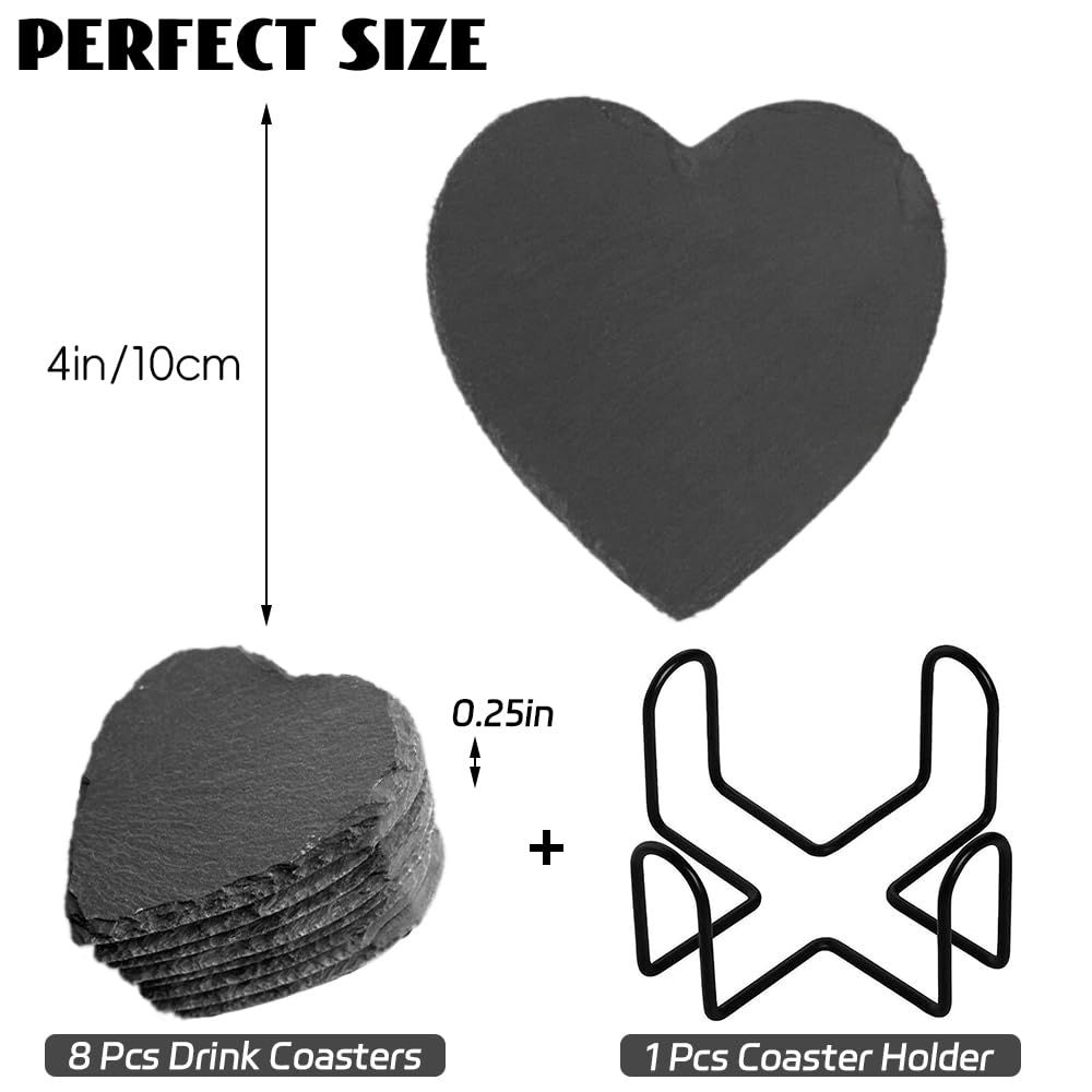 8 Pack Black Slate Coasters with Metal Holder M871