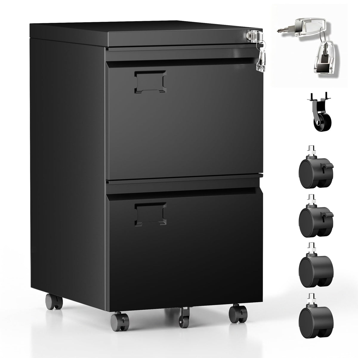 2 Drawer Black Metal File Cabinet with Lock M5320