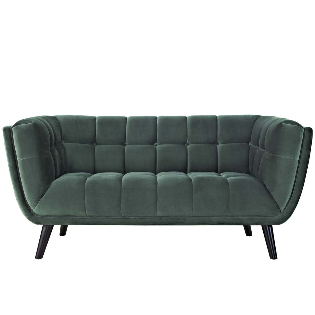 Green Velvet Button-Tufted Loveseat H6841