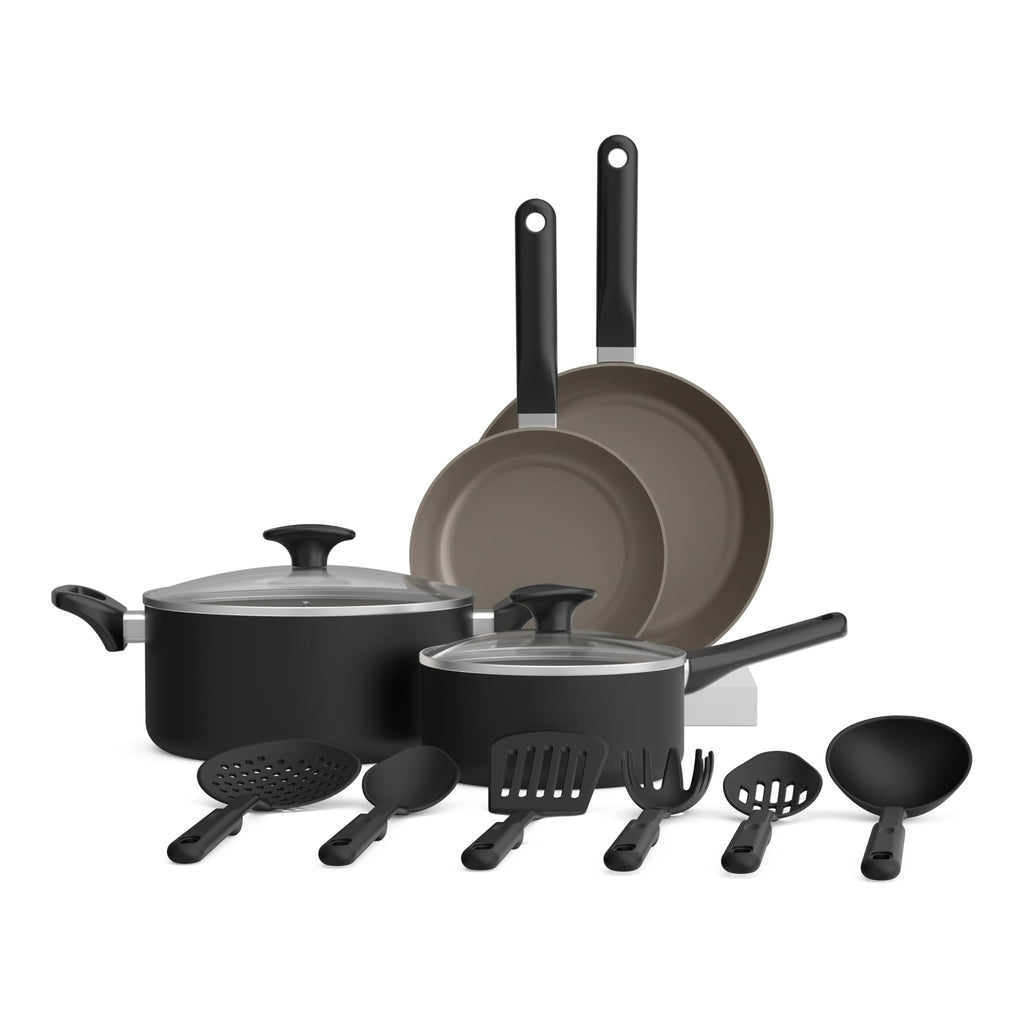 12 Piece Ceramic Nonstick Cookware Set Black I72722