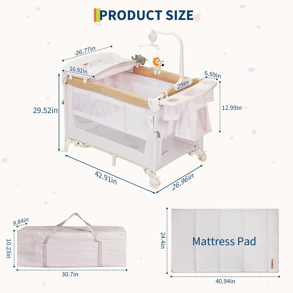 4 in 1 Pack and Play with Bassinet, Changing Table, Playpen and Carry Bag F49323
