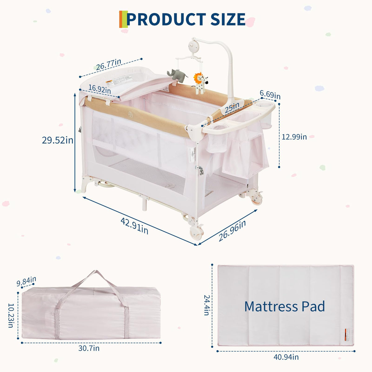 4 in 1 Pack and Play with Bassinet, Changing Table, Playpen and Carry Bag F49323