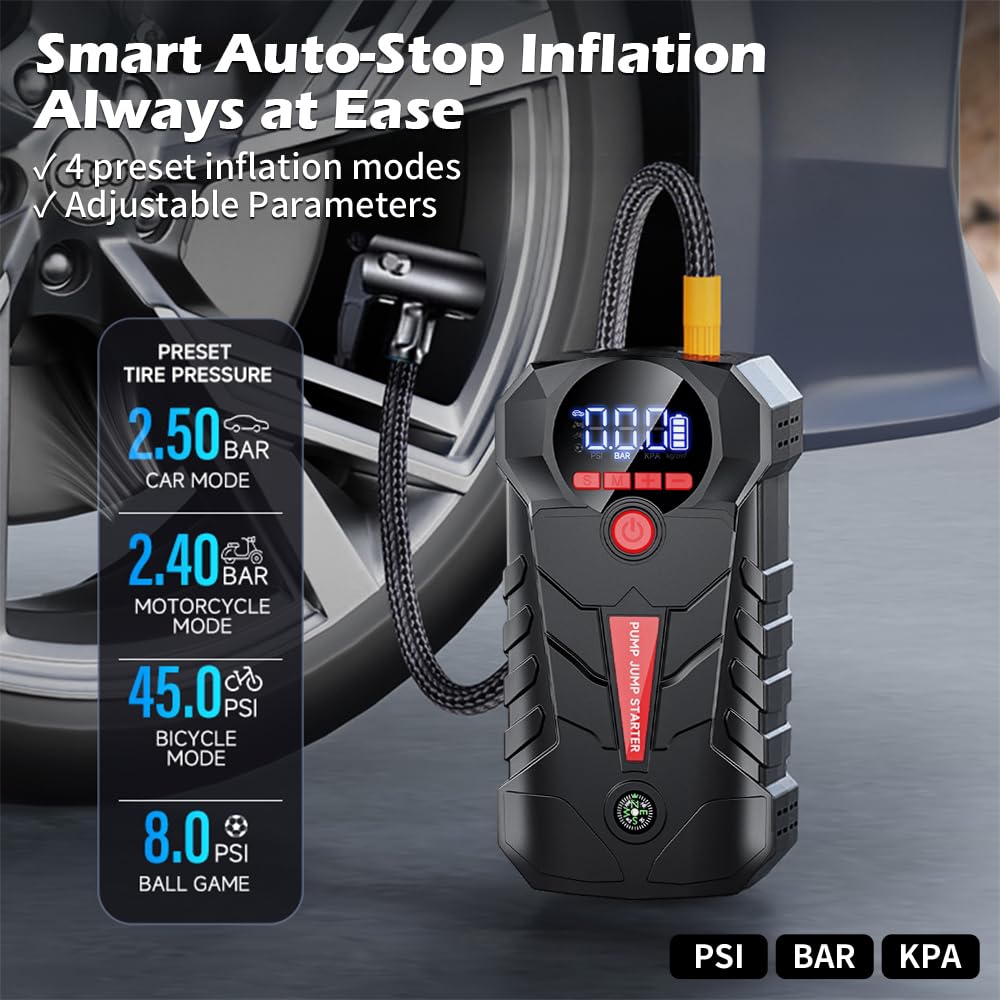 4-in-1 Car Battery Jump Starter with 150PSI Tire Inflator S446