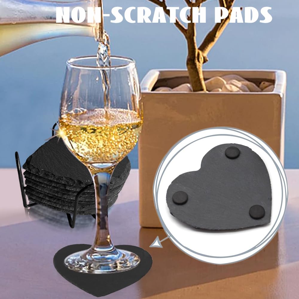 8 Pack Black Slate Coasters with Metal Holder M871
