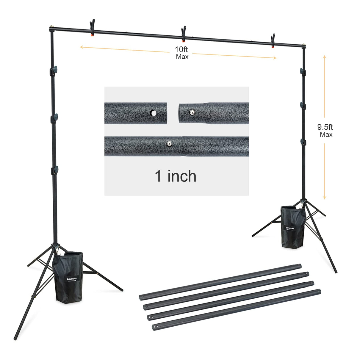 10Ft Adjustable Background Stand Backdrop Support System Kit with Carry Bag S23670