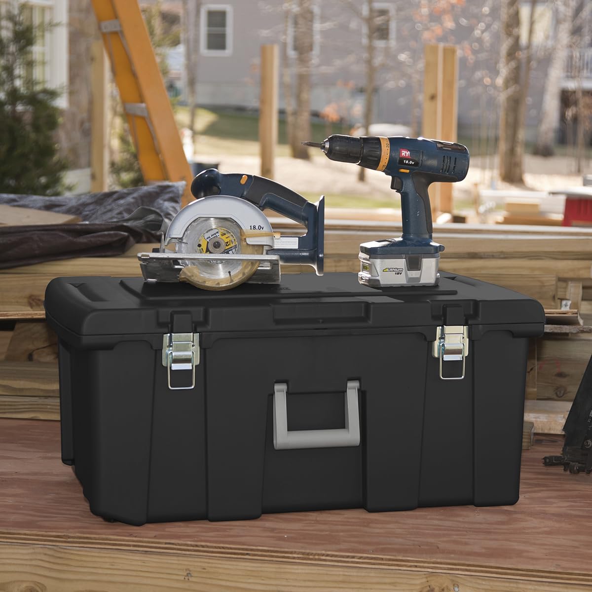 23 Gallon Lockable Storage Tote with Wheels Black A5057