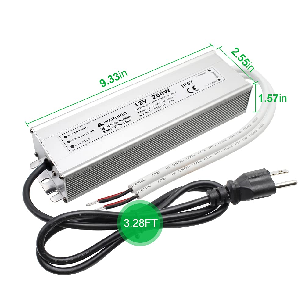 200W 12V LED Power Supply & 50FT 18 Gauge Wire M280