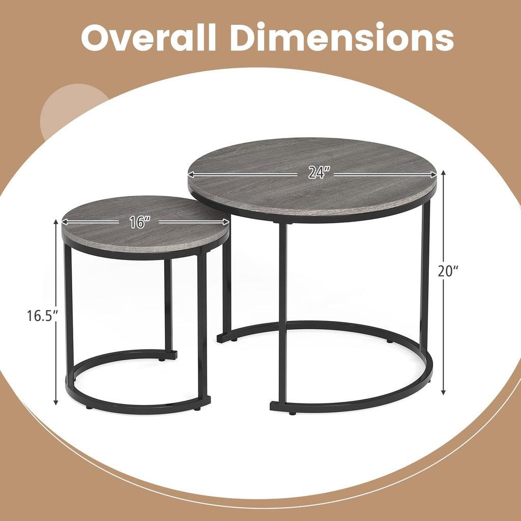Round Nesting Coffee Table Set of 2 Grey Oak R83526