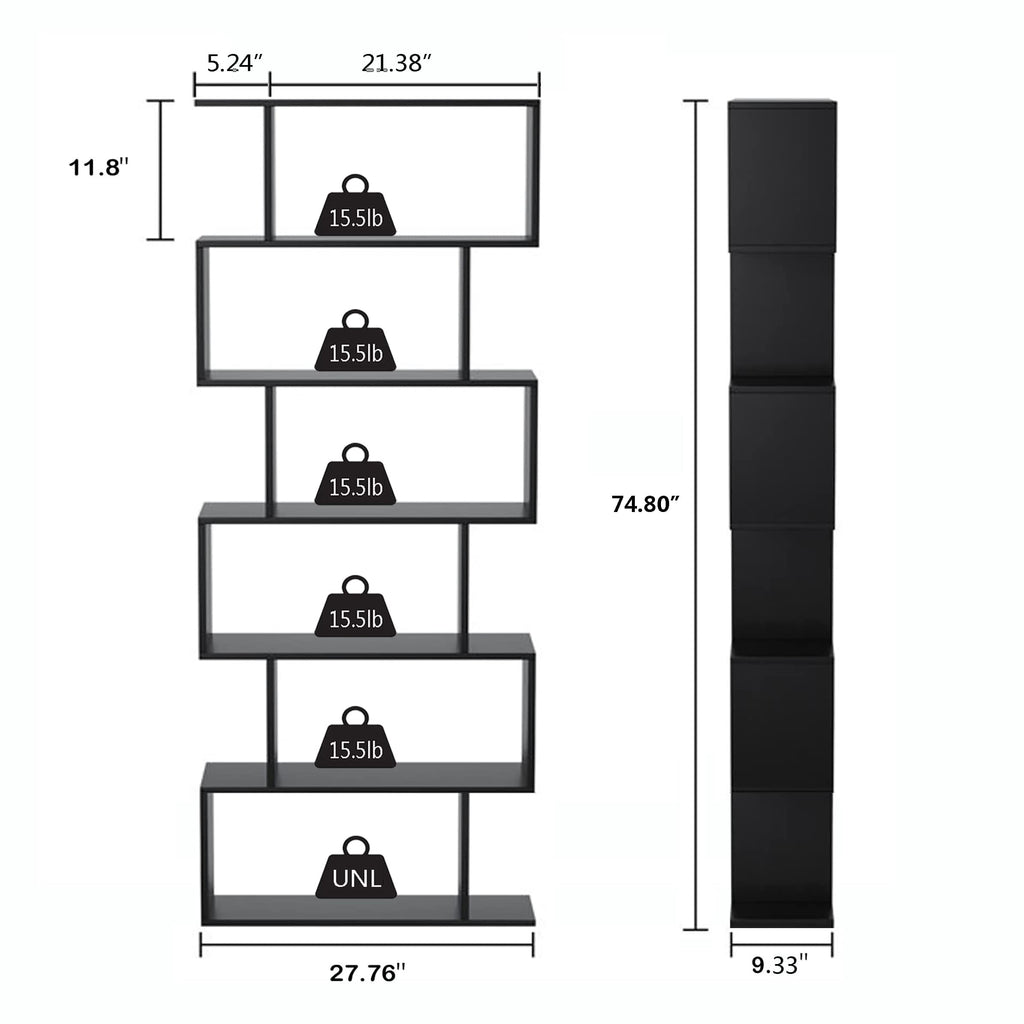 6-Tier Geometric S Shaped Wood Bookshelf H291
