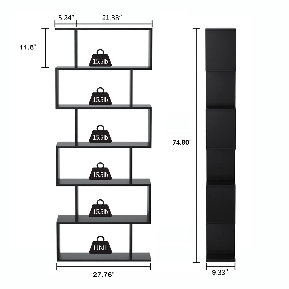 6-Tier Geometric S Shaped Wood Bookshelf H291