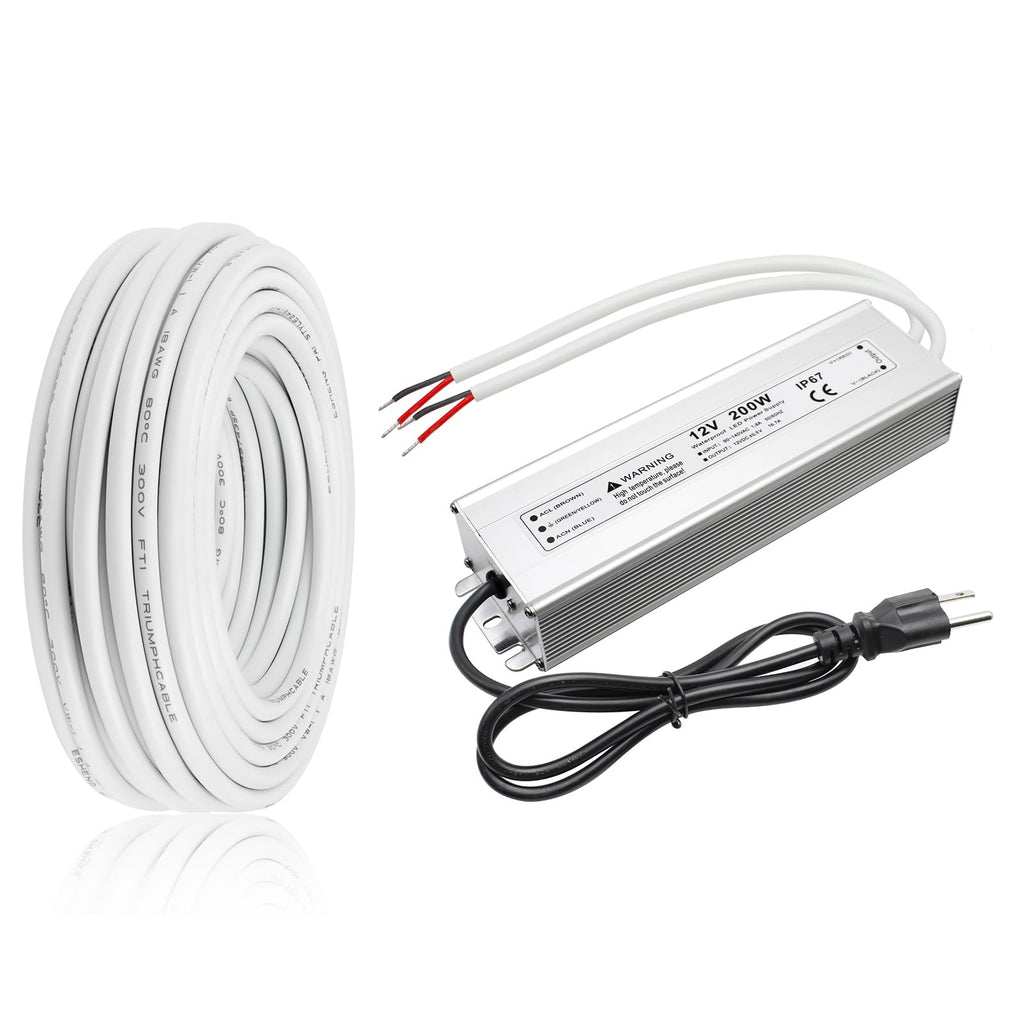 200W 12V LED Power Supply & 50FT 18 Gauge Wire M280