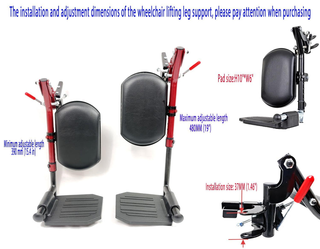 Red Wheelchair Elevating Leg Rests with Calf Pad L2112