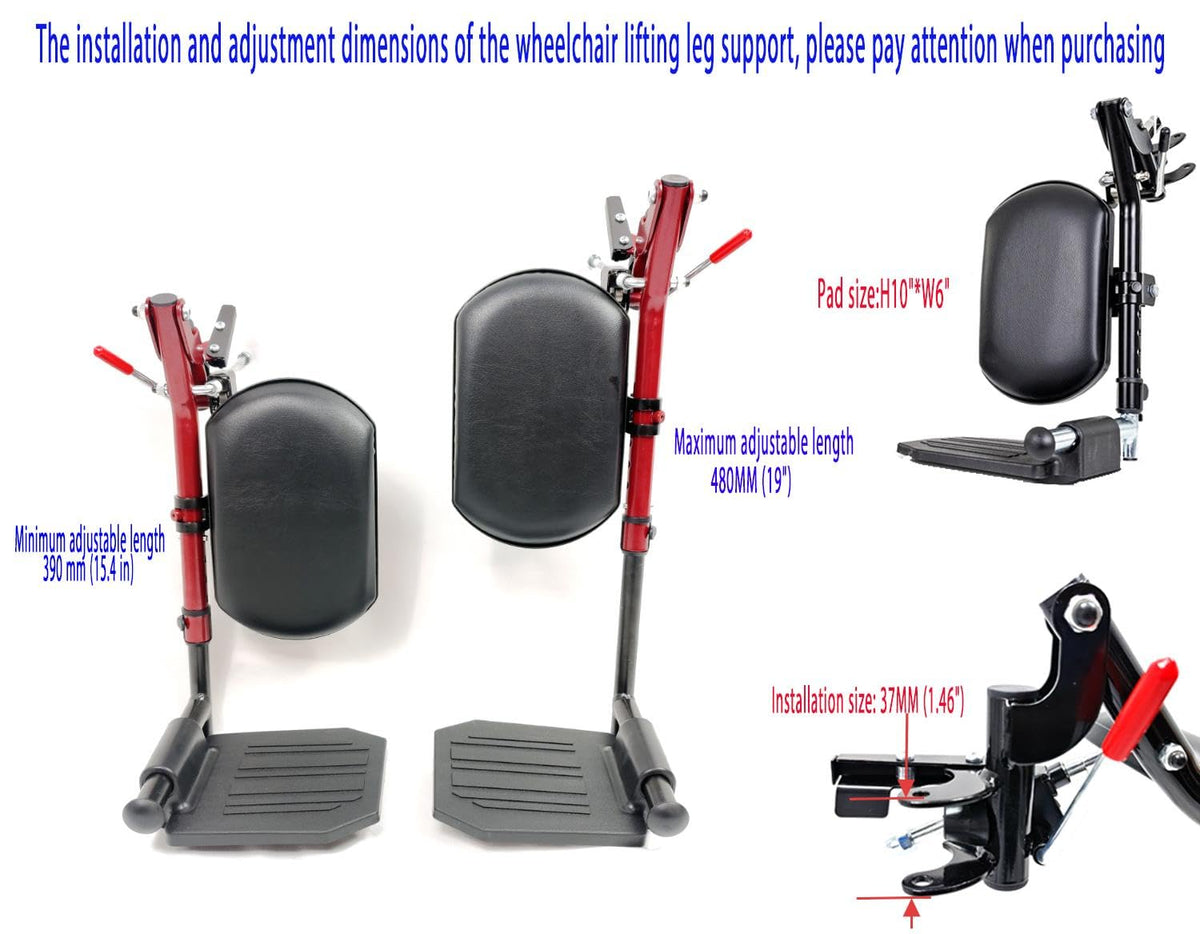 Red Wheelchair Elevating Leg Rests with Calf Pad L2112