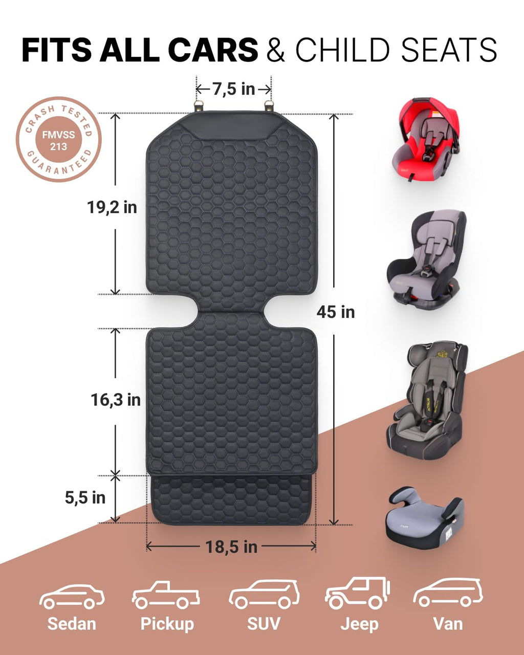 Black-Brown Backless Booster Seat with Latch, Leather Seat Protector & Kick Mat Set Y6300