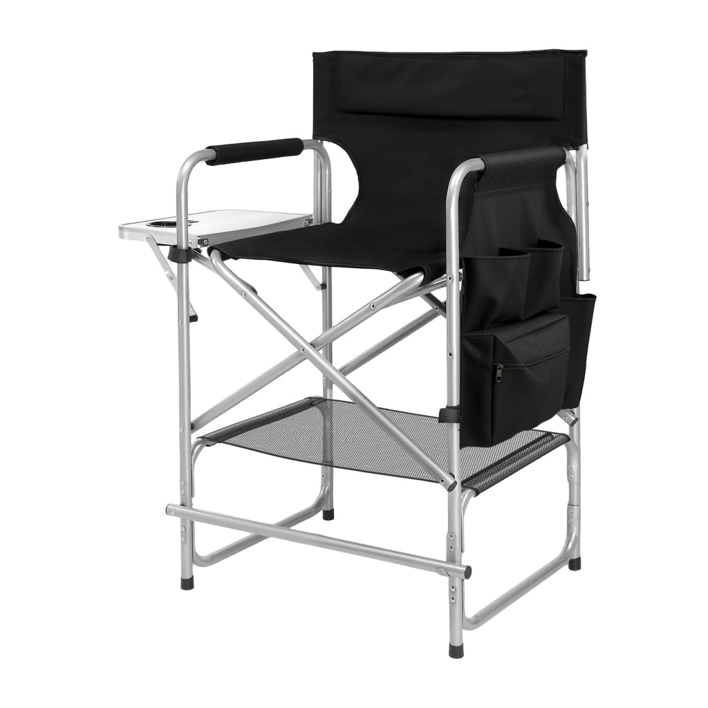 Black Foldable Makeup Chair with Side Table & Footrest S49182