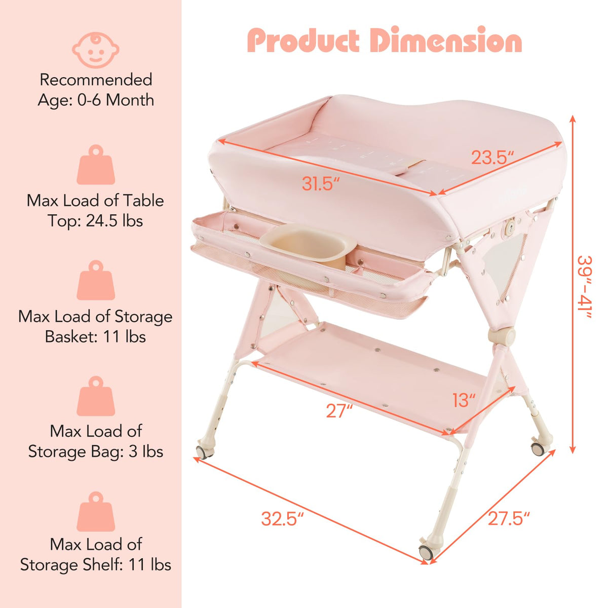 Portable Baby Changing Table with Wheels H64454