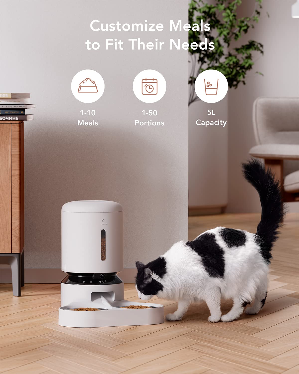 Automatic Cat Feeder with Camera 1080P HD Video 5G WiFi 2-Way Audio V85884