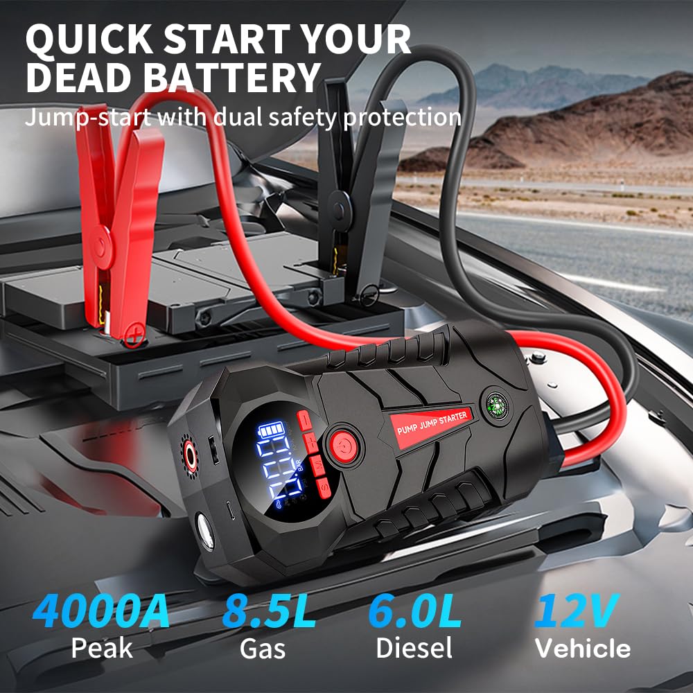 4-in-1 Car Battery Jump Starter with 150PSI Tire Inflator S446