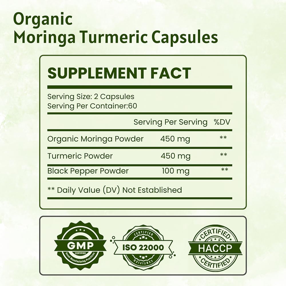 Organic Moringa Turmeric Black Pepper 120 Capsules V397