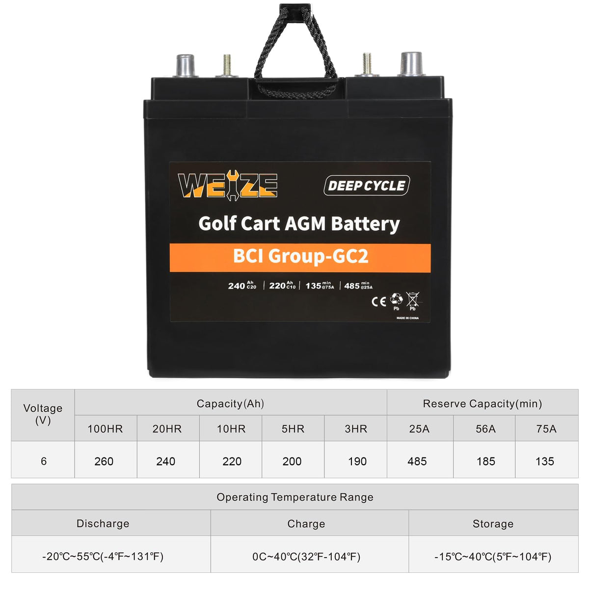6V 240ah Deep Cycle AGM Battery B5014