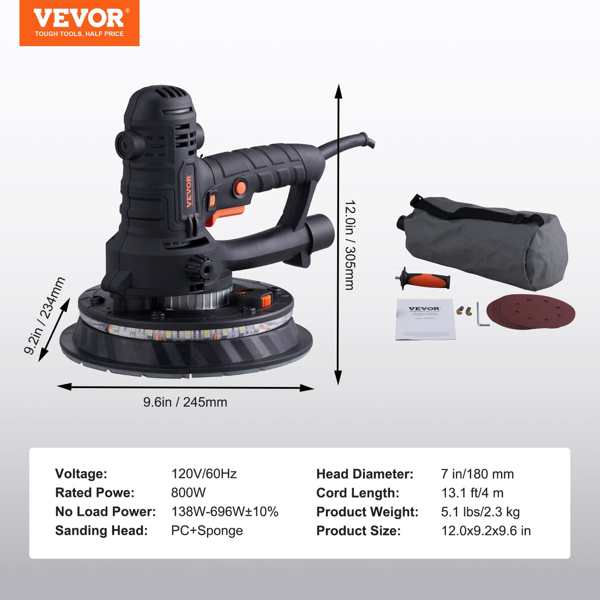 800W Electric Drywall Sander with 12 Sanding Discs I735568