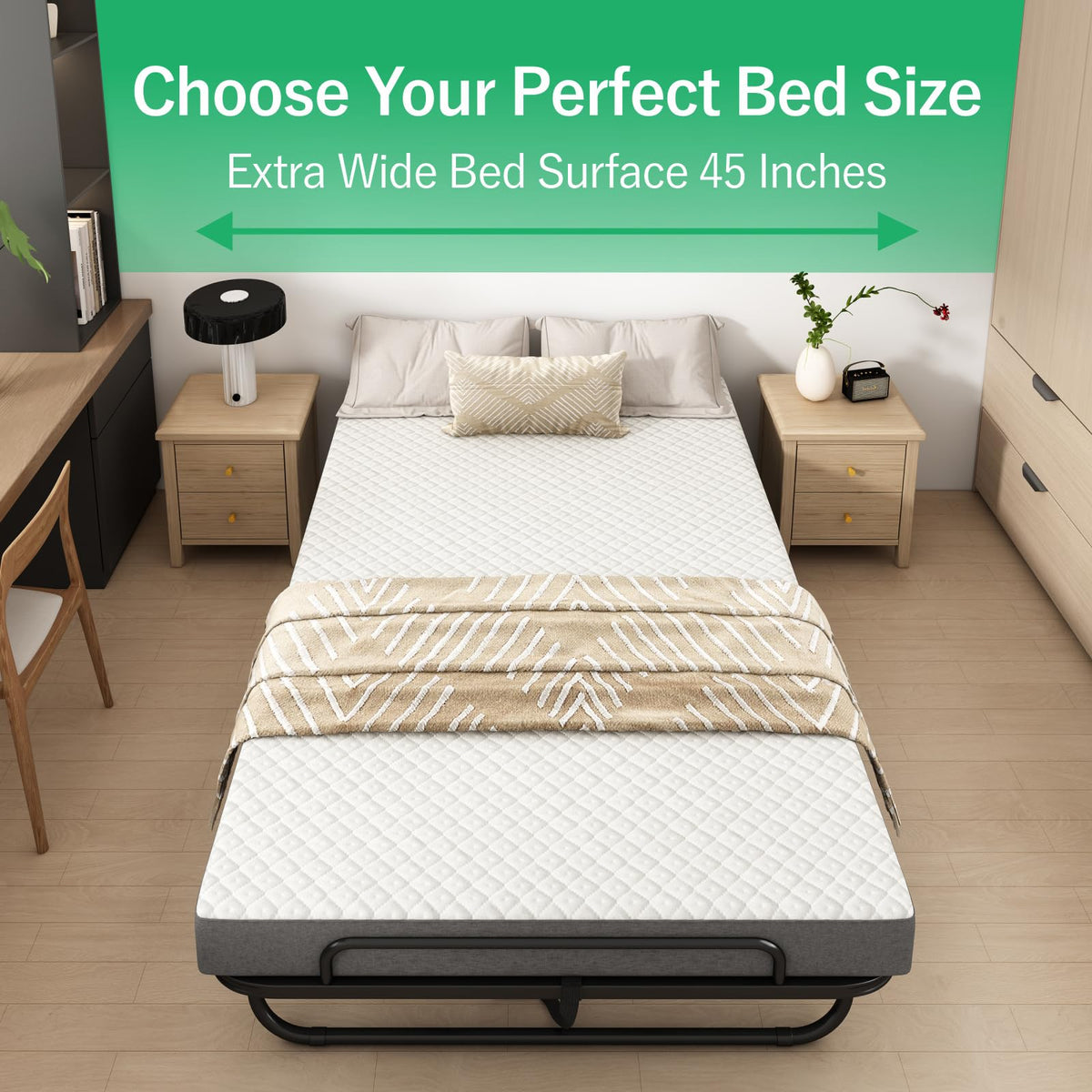 Folding Twin XL Size Bed with Memory Foam Mattress P59545