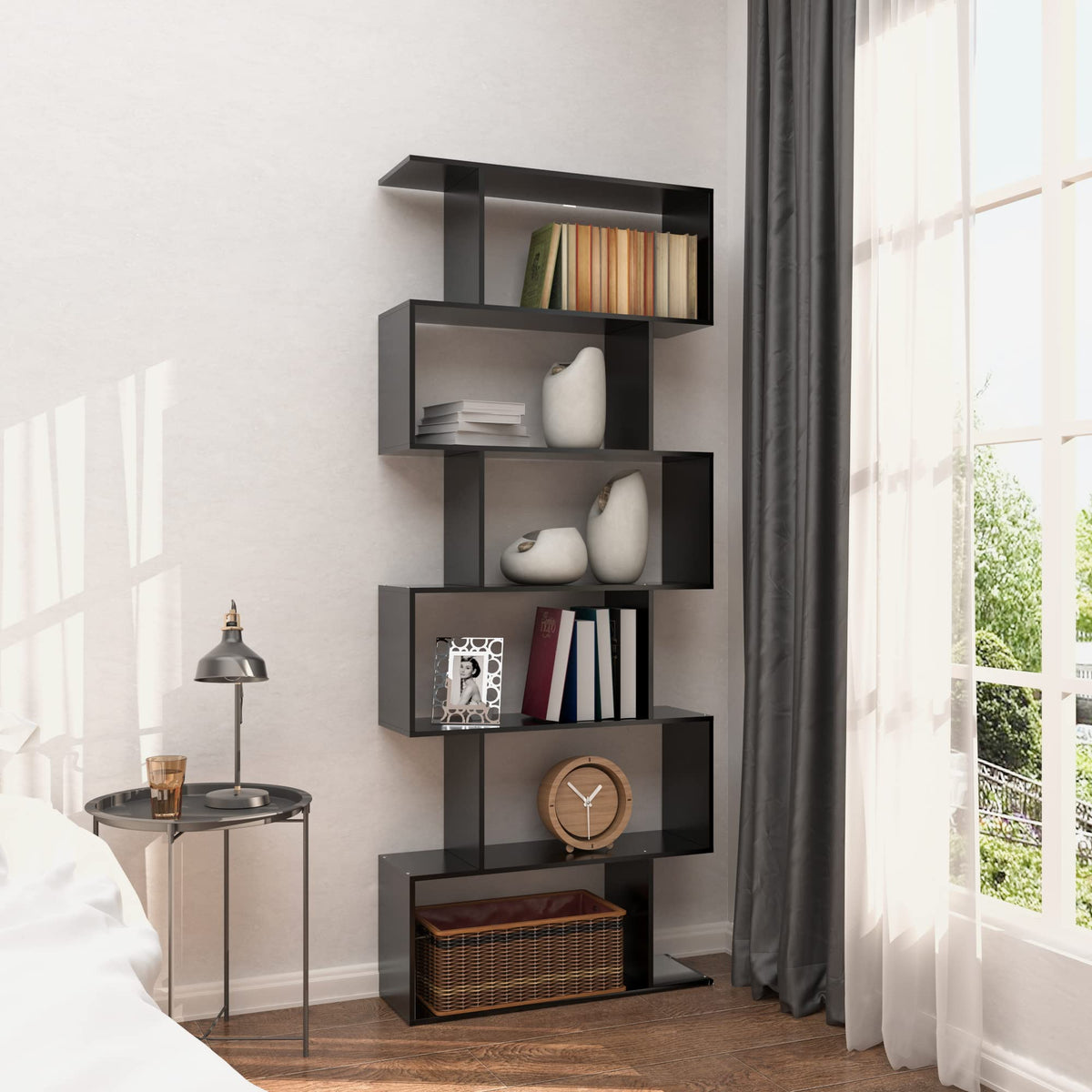 6-Tier Geometric S Shaped Wood Bookshelf H291
