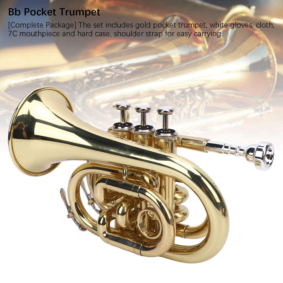 Bb Pocket Trumpet, Ni Plated Brass with 7C Mouthpiece H2046