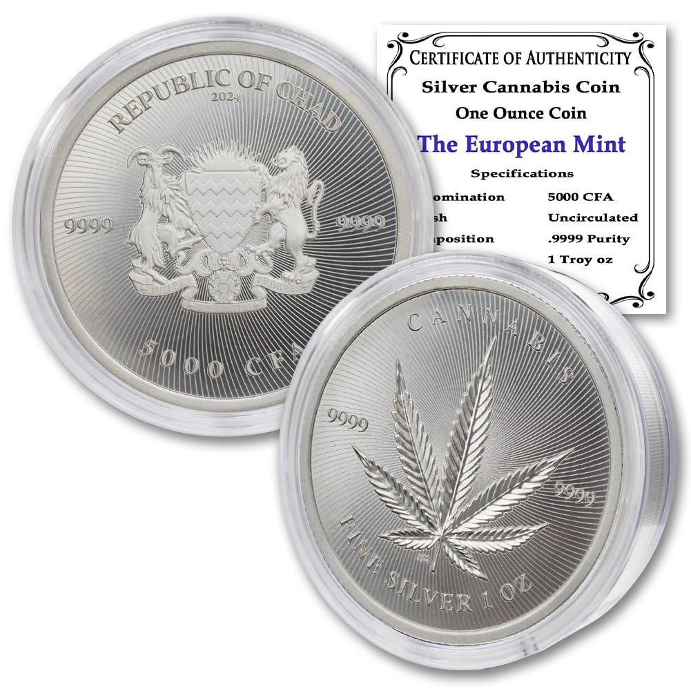 1 oz Silver Cannabis Coin Brilliant Uncirculated in Capsule D462