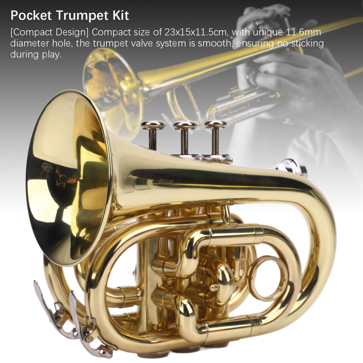 Bb Pocket Trumpet, Ni Plated Brass with 7C Mouthpiece H2046