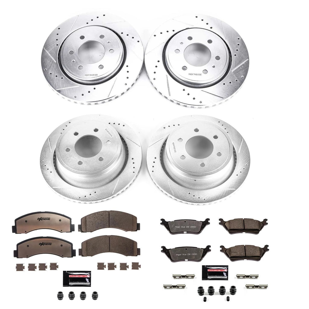 Front and Rear Drilled Slotted Brake Rotors and Carbon Fiber Ceramic Pads V869