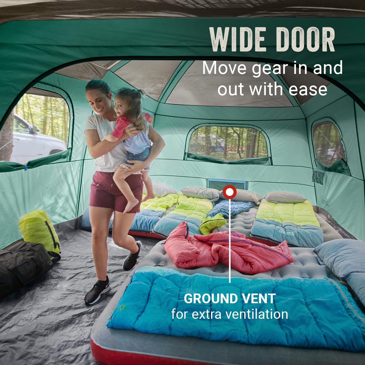 Camping Tent with Rainfly & Screened Porch, Weatherproof Family Tent Fits 4 Queen-Sized Airbeds P952