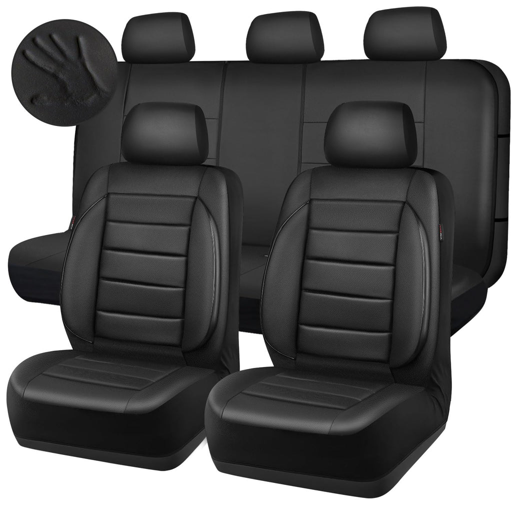 Leather Seat Covers Full Set Water Resistant 3D Foam Back Support 5 Seat Covers F230