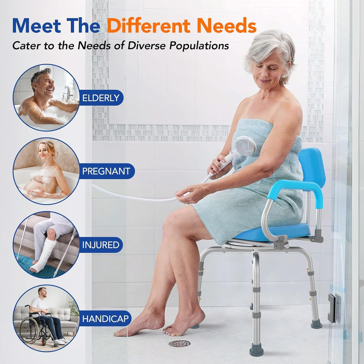 Swivel Shower Chair with Arms and Back J778939
