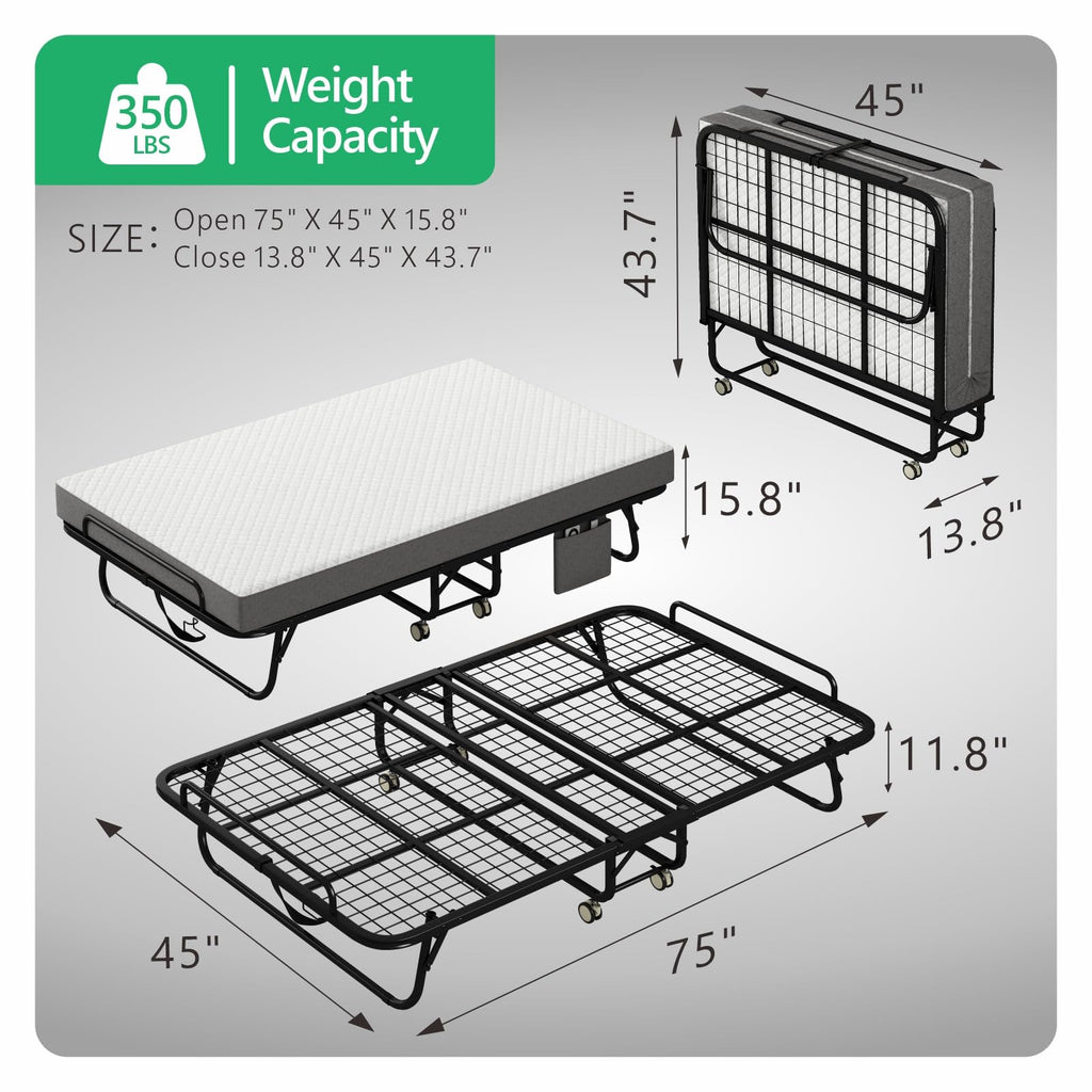 Folding Twin XL Size Bed with Memory Foam Mattress P59545