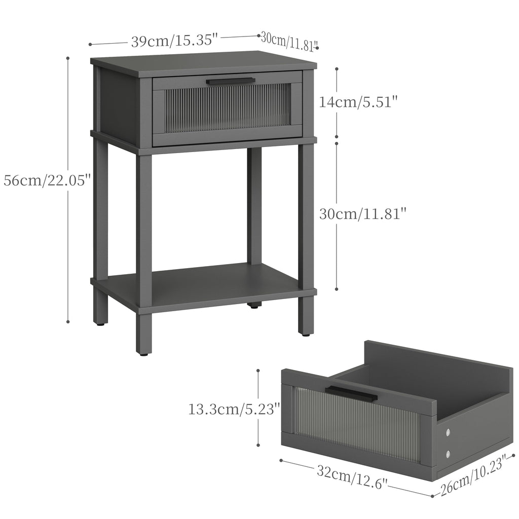 Grey Wooden Nightstand with Drawer and Storage Shelf Z3860