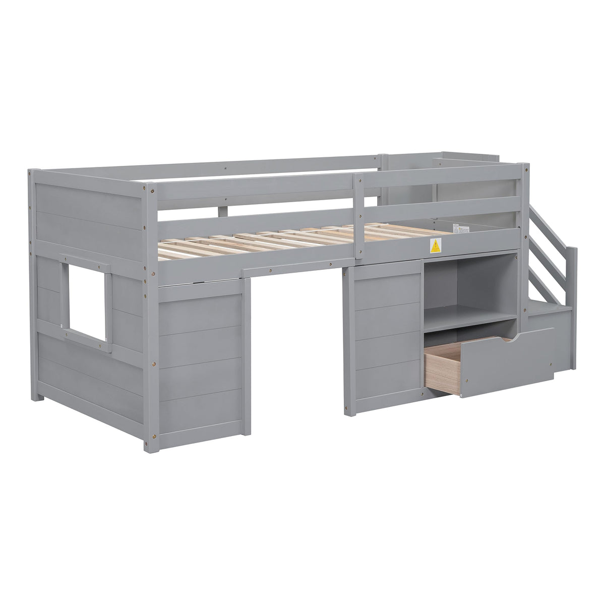 Twin Size Wood Loft Bed with Storage V886
