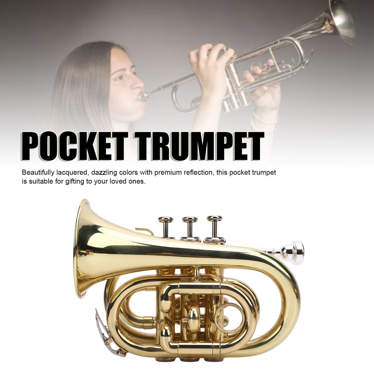 Bb Pocket Trumpet, Ni Plated Brass with 7C Mouthpiece H2046