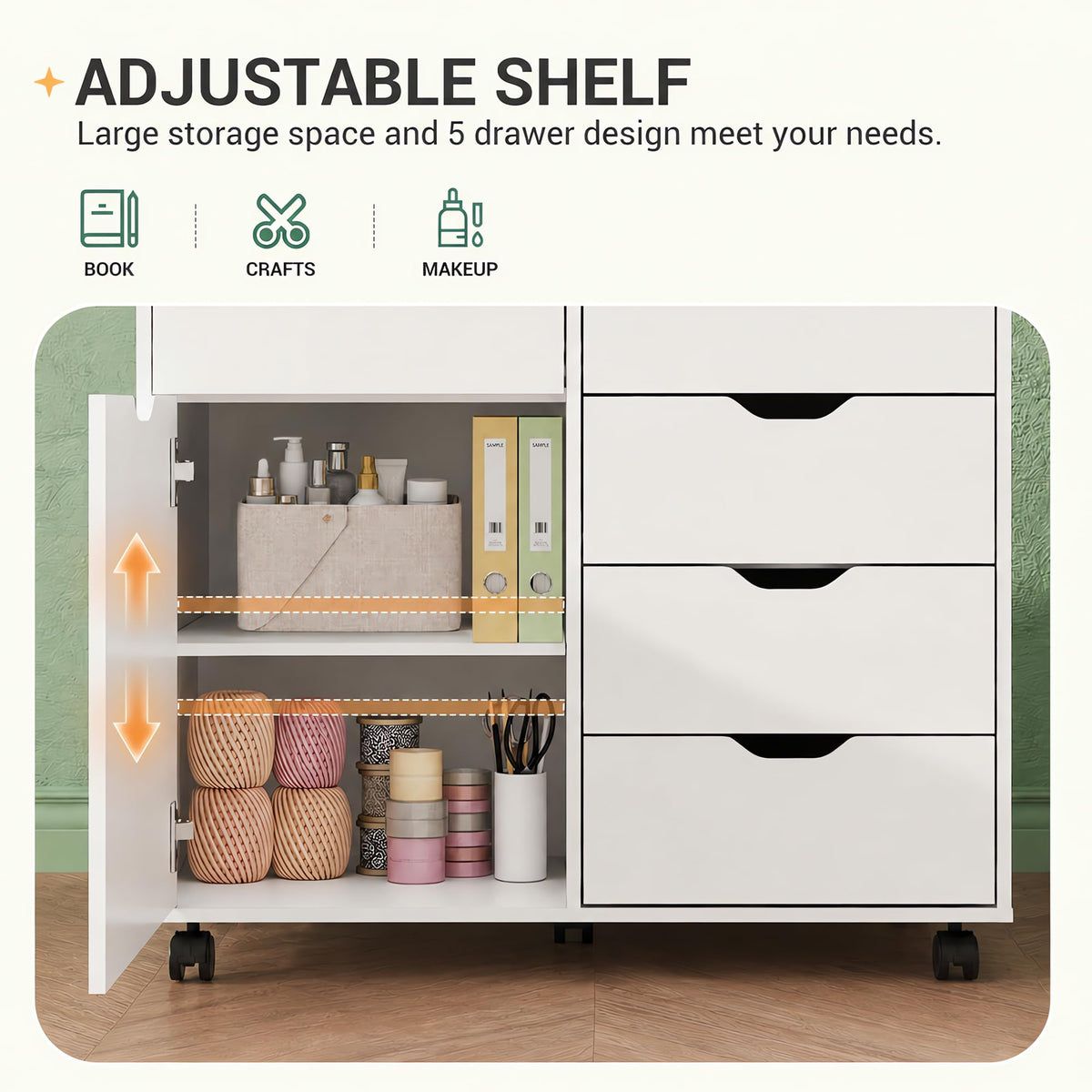 White 5 Drawer Wood Office Cabinet A322039