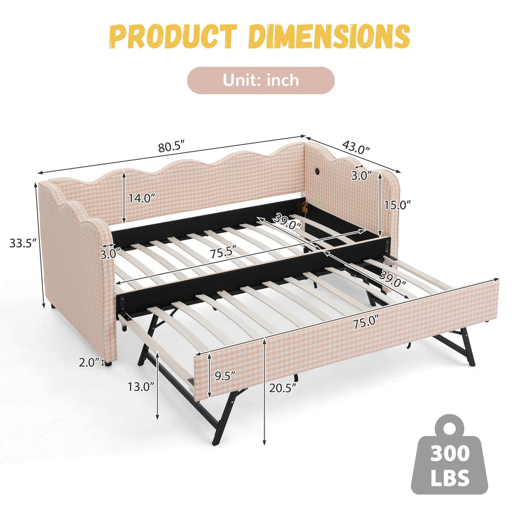 Pink Linen Upholstered Daybed K625
