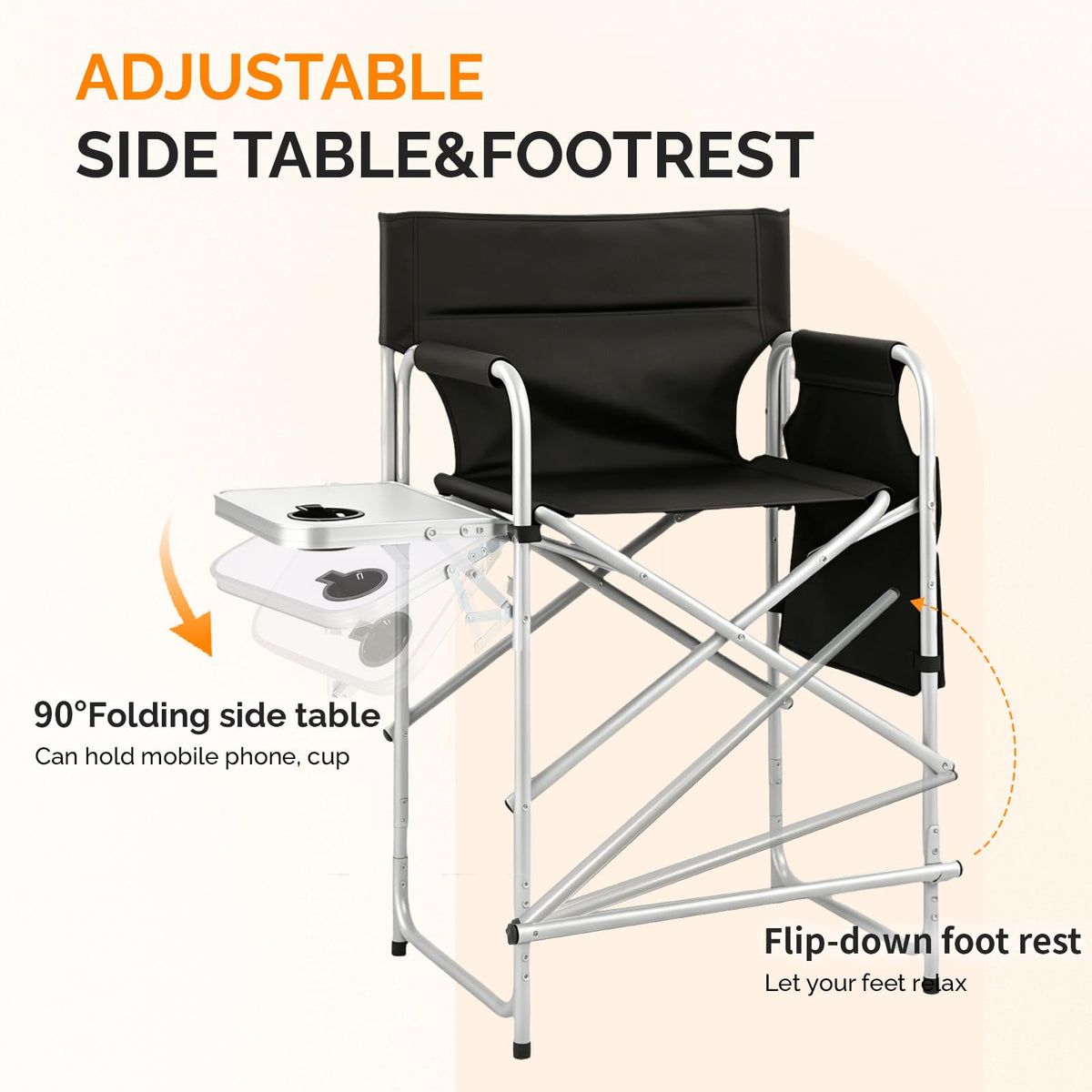 Black Foldable Makeup Chair with Side Table & Footrest S49182