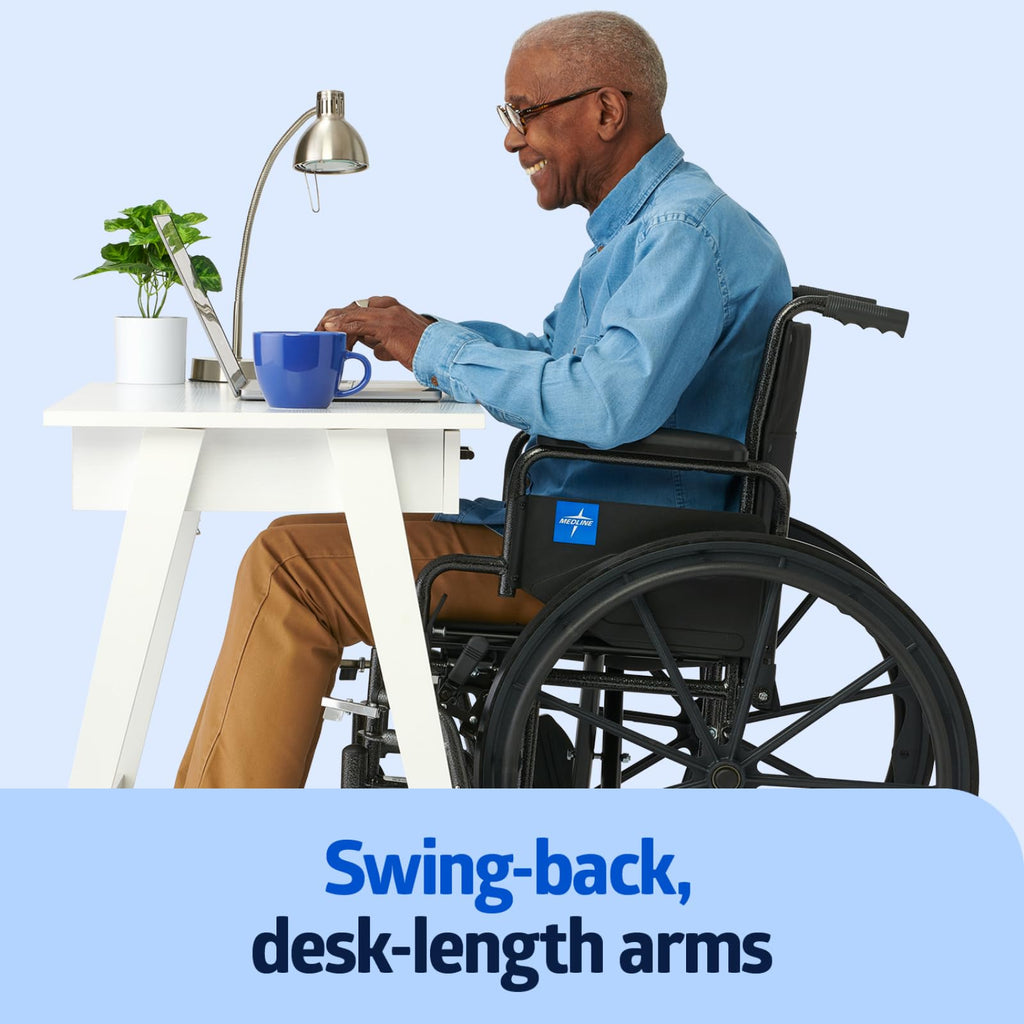 Folding Wheelchair with Swing-Back Desk-Length Arms and Swing-Away Footrests W255