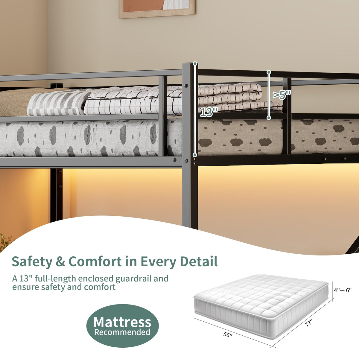 Full Size Metal Loft Bed with Desk & Storage Staircase S253