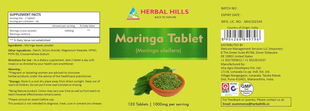 Moringa Tablets 120 Count 1000 mg E8839