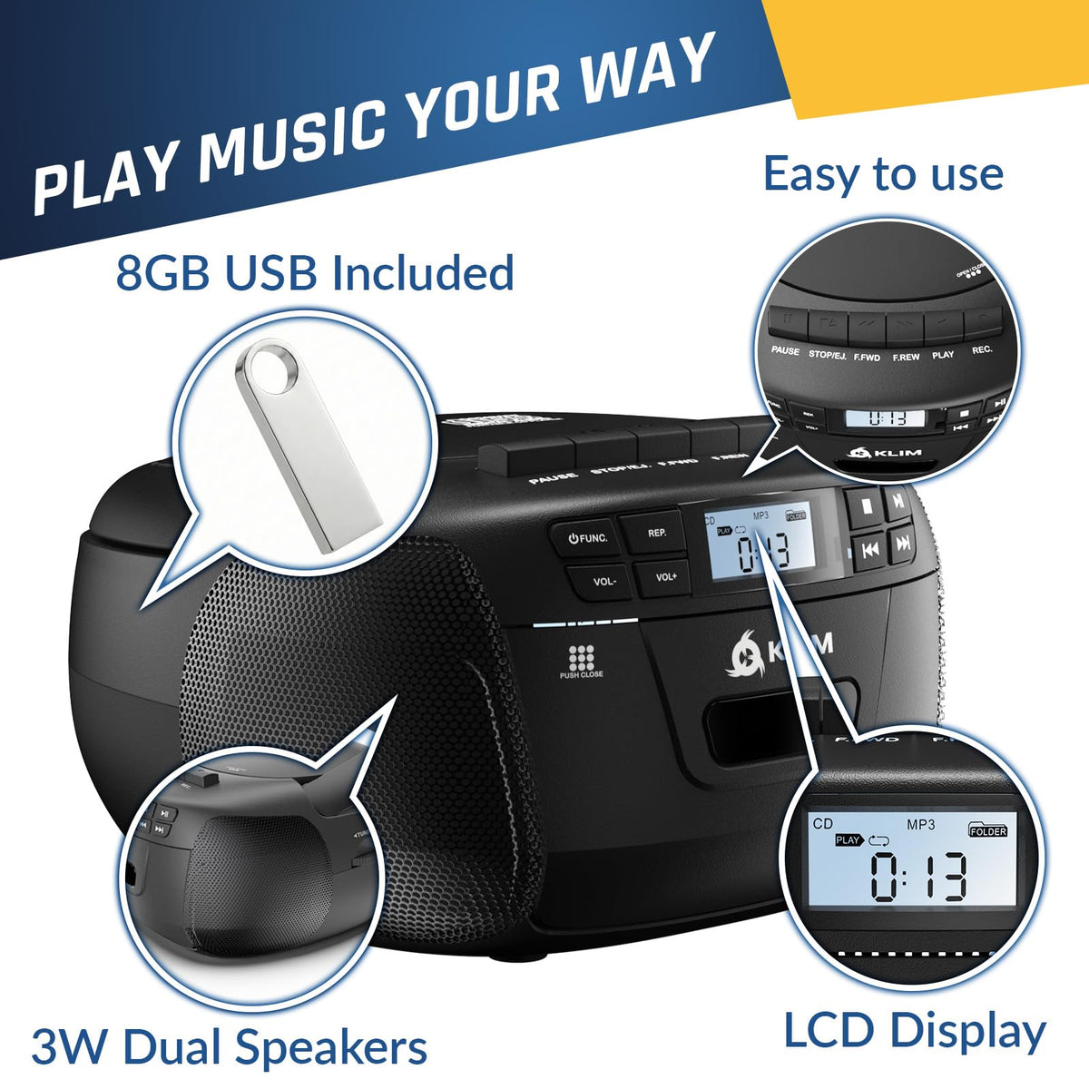 CD Cassette Player with Bluetooth Boombox M9277
