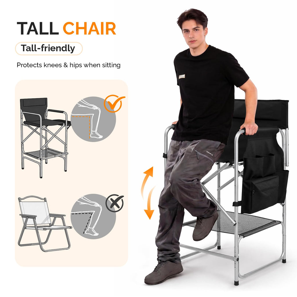 Black Foldable Makeup Chair with Side Table & Footrest S49182