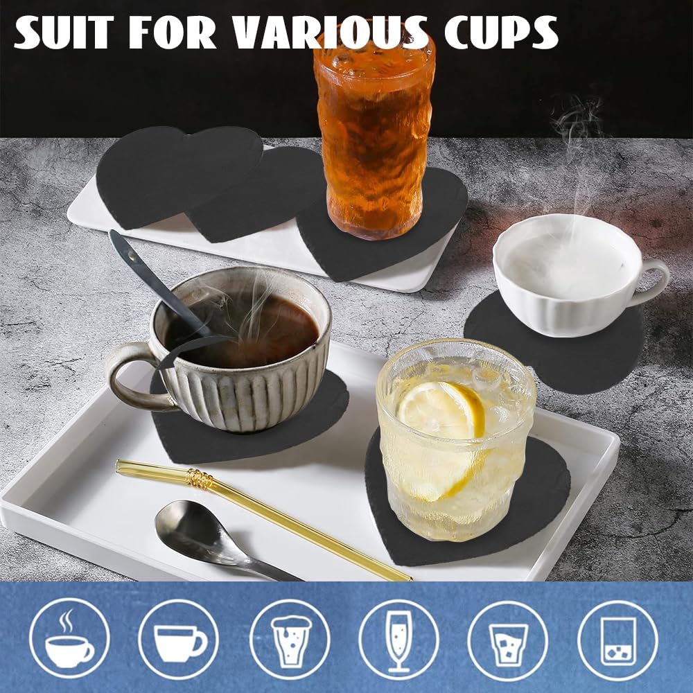 8 Pack Black Slate Coasters with Metal Holder M871