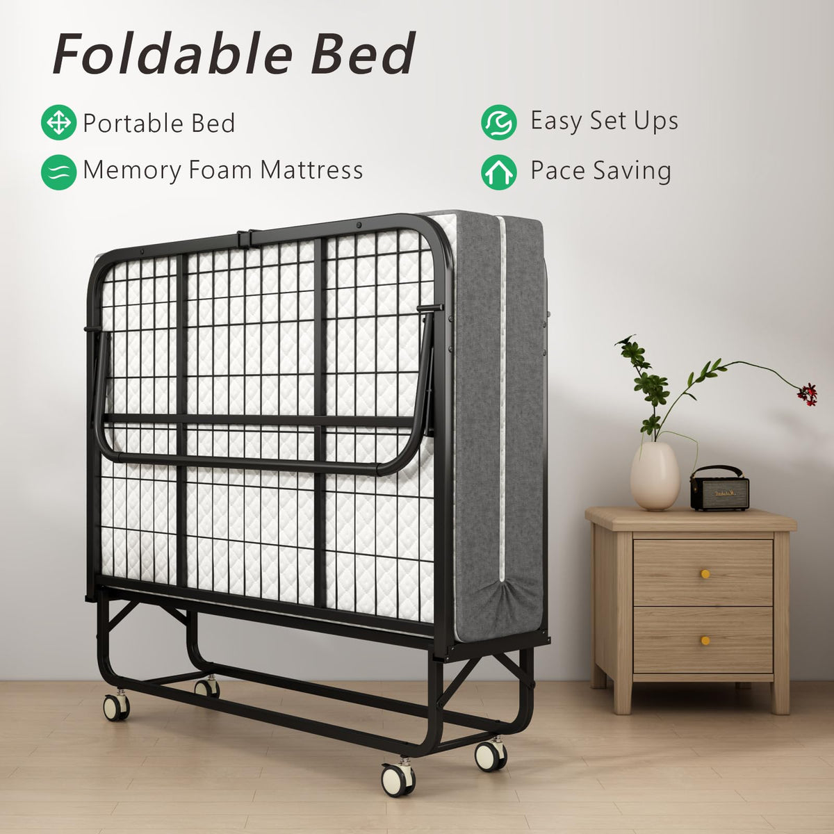 Folding Twin XL Size Bed with Memory Foam Mattress P59545