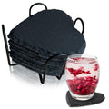 8 Pack Black Slate Coasters with Metal Holder M871