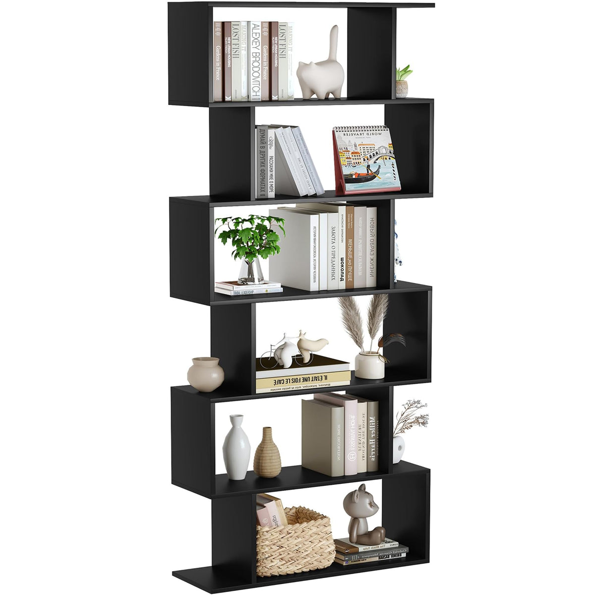 6-Tier Geometric S Shaped Wood Bookshelf H291